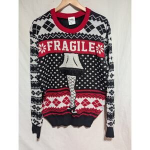 LEG LAMP A Christmas Story Mens Ugly Christmas Sweater Sz L LIGHTS UP Red Black